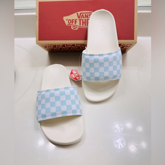 SOLD😃 NIB VANS Women’s Slides Baby Blue & White Checkerboard Slide 8 - Picture 9 of 11
